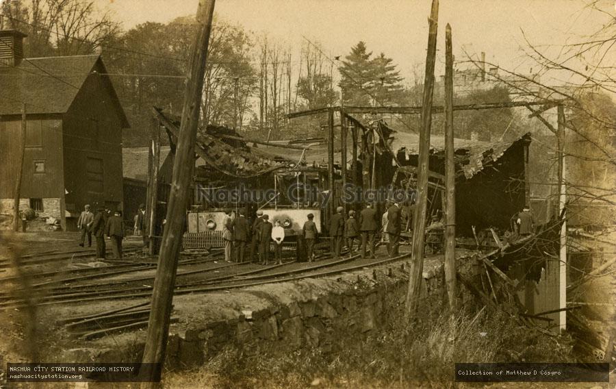 Postcard: Aftermath of carbarn fire, Springfield Electric Railway
